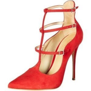 SCHUTZ Welly Red Suede Strap Pump